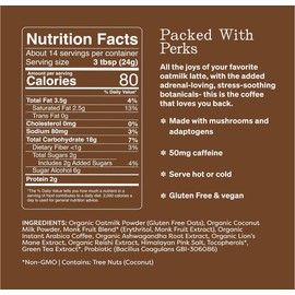 Clevr Blends Mushroom Coffee Latte, Instant Powder with Oat Milk, Lions Mane, Reishi Mushroom, 100% Arabica Coffee Beans Medium Roast Fair Trade, Coconut Cream, Ashwagandha, Serve Hot or Iced, 12 oz