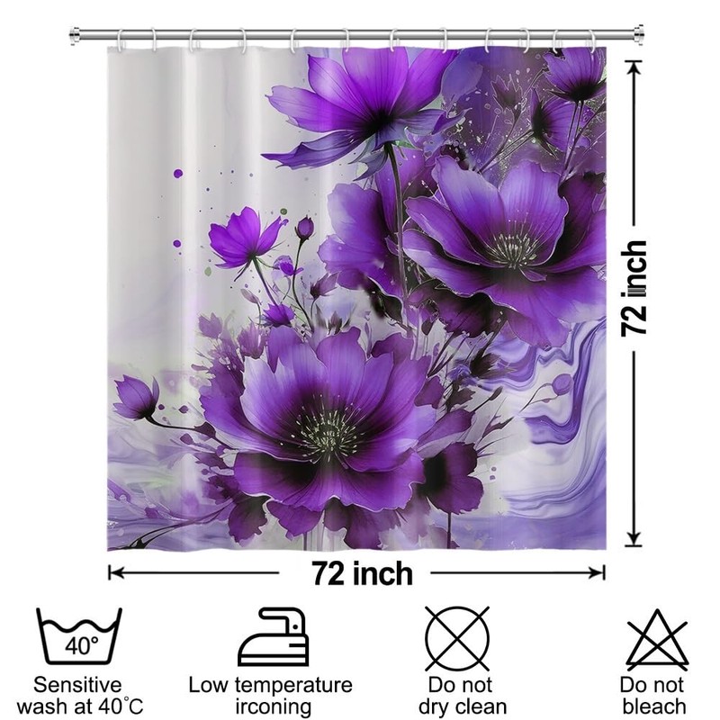 Uiiooazy Purple Floral Shower Curtain Set for Bathroom 72" Wx72