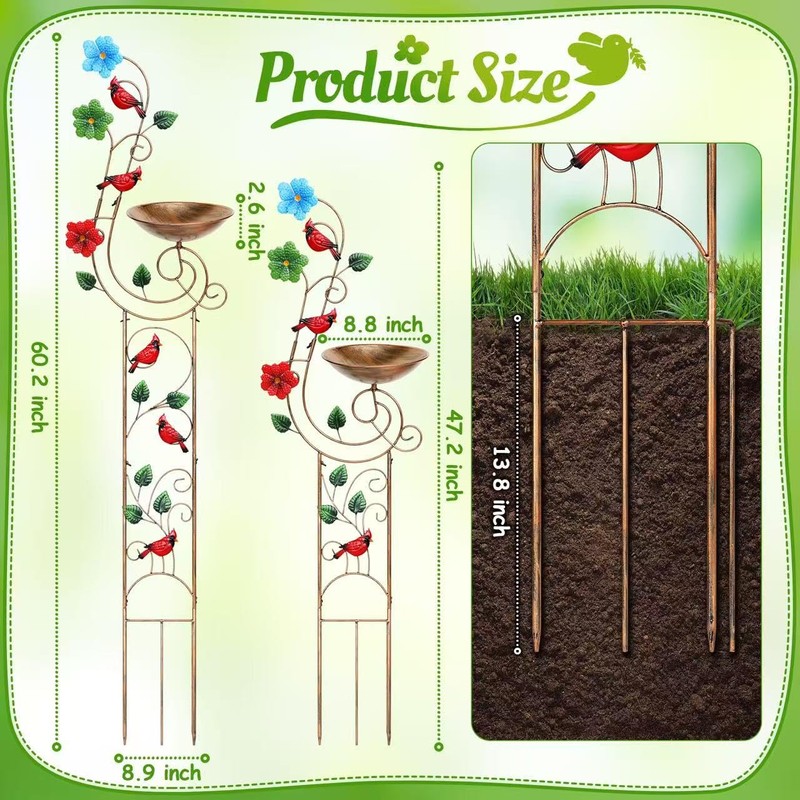 Metal Bird Bath with Trellis for Outside, 57” Height Birdbaths