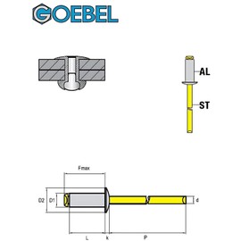 GOEBEL® - 500 x Blind Rivets Aluminium/Steel (Diameter x Length) 4.8 x 12.0 mm with Flat Head ISO15977 9005 Black - Flat Head Rivets - Rainbow Standard