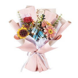 comfoyar 3D Puzzle Wooden Flower Bouquet, Artificial Flower Model Kit for Adult to Build, DIY Construction Craft Kit, Home Decor, Birthday Valentine Gift for Women Mother Father, Rose Sunflower Daisy