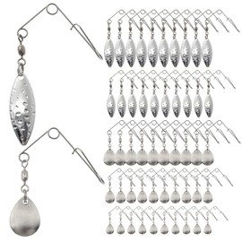 Ghanneey 50Pcs Spinnerbaits Smooth Spoons Kit 3 Size of Fishing Spinner Blades Kit with Willow Fishing Lures Replacement Accessories