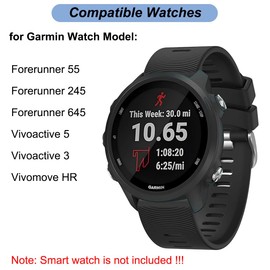 20mm Watch Band for Garmin Forerunner 55/Forerunner 245/Vivoactive 5/Vivoactive 3, Soft Silicone Band Replacement Strap for Garmin Smart Watch (Black)