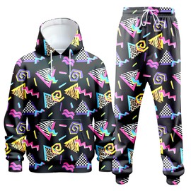 VUGOTU Men's 80s 90s Tracksuit Athletic Long Sleeve Hoodie Sweatsuit Jogging Suits 80s 90s Outfit for Men