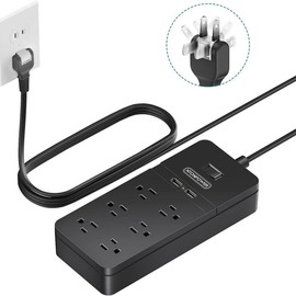 NTONPOWER 2 Prong Power Strip with 10ft Extension Cord, NTONPOWER Flat Plug Surge Protector with 6 Outlets 2 USB Ports, 2 Prong to 3 Prong Outlet Adapter with Polarized Plug, 2100 J, Wall Mount for Old House - Color: Black