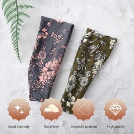 Boho Hair Bandanas for Girls Women Vintage Boho Headband for Short Long Hair Accessories for Braids Ponytail Floral Print Bandana Elastic Wide Yoga Headbands for Women Girls Non Slip Hairband 2 Pcs