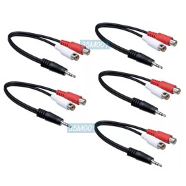 Unbranded 6-Inch RCA Left/Right Female To 35mm Male Audio Adapter Cables - Pack Of 5