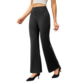 keriffe Womens Bootcut Dress Pants High Waist Stretchy Business Work Casual Trousers with Back Pockets Office Slacks Black