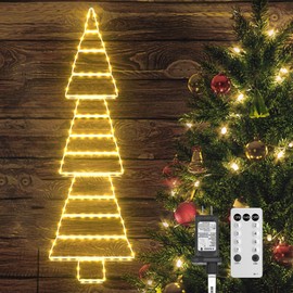 Soiarllt LED Christmas Lights Outdoor, 4.6ft Ladder Lights, Plug-in Christmas Tree Hanging Lights, Waterproof 8 Light Modes Christmas Decoration Lights for Indoor, Wall, Window, Garden - Warm White