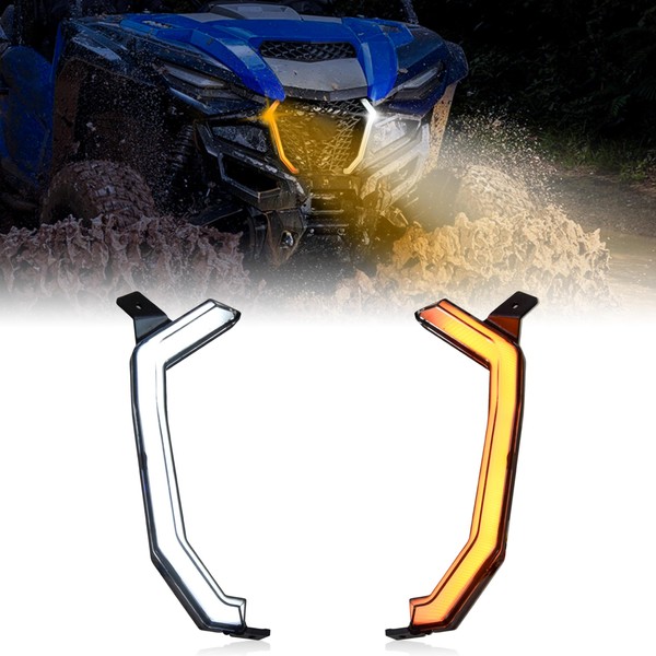 POKIAUTO Turn Signal Fang Lights for Yamaha RMAX 1000 21-23, Front Grille Fang Accent Signature Light LED Center Grill Light for Yamaha Wolverine RMAX2 RMAX4 1000 2021 2022 2023 Accessories (2PCS)