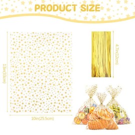 COQOFA 10"X 13" Gift Wrap Cello Cellophane Treat Bags Party Favor bags Clear Candy Cookie Bags Plastic Poly Goodie Storage Bags for Bakery,Birthday, Wedding,Party 50 pcs Gold