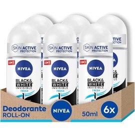 NIVEA NIVEA Black & White Invisible Fresh Roll-on, 6er Pack (6 x 50 ml)