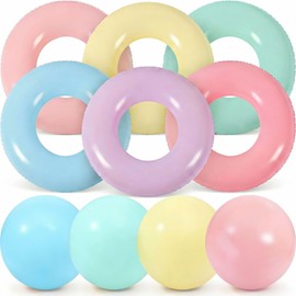 Realspring 10 Pack Inflatable Pool Floats Pastel Beach Balls Bulk 30'' Swim Tubes Rings Jumbo Beach Balls Macarons Color Swimming Toys for Adults (22 Inch,Solid Color)