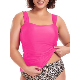 RELLECIGA Women's Hot Pink Bandeau Ruched Tankini Top Swimsuits Size X-Large