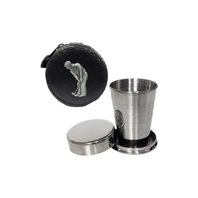 Knight 2oz Collapsible Drinking Cup with Leather Golfer Case