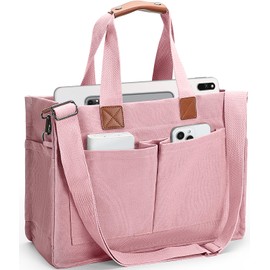 ABCTAISK Women's Large Canvas Tote Bag with Pockets, Laptop Crossbody, Everyday Satchel, Shoulder Hobo Work Travel Handbag (Cute pink)
