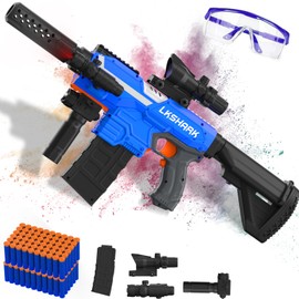 Automatic Toy Foam Blaster with Scope, Electric Toy Dart Blaster with 120 Foam Darts, IR, Flashlight, Goggles, Air Pocket Technology Outdoor Shooting Game Kids Toys for 8-12-Blue