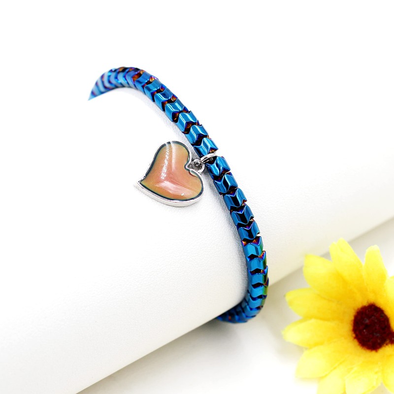 A Pair of Gear-shape Hematite Bracelets with Color Changing Thermo