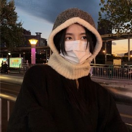 Balaclava Winter Hat Neck Warmer Women's Hooded Scarf Beanie - Free Size LF3421 Size Pink Label Beige 30ea