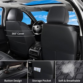 Huidasource Front Car Seat Covers, Waterproof Faux Leather F150 Truck Seat Cushion Cover Custom Fit for 2015-2025 Ford F150 SuperCrew & 2017-2025 F250 F350 F450 Super Duty Crew Cab(Front Pair/Black)