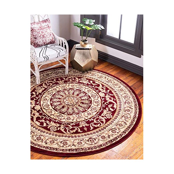 Unique Loom Versailles Collection Traditional Classic Red Round Rug (8'