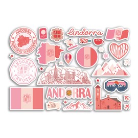 A5 Sticker Sheet Andorra Pink Landmarks Vinyl Stickers - Albanian Map Airport Stamp Skyline Flag Travel Holiday Country Aesthetic #80328