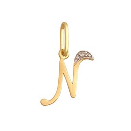 Rodium - Gold Pendant, Letter with Zircons, 14K Gold/585 Fineness, Charms for Necklace or Chain, Bracelet, Ideal Gifts for Women, Chain Pendant for Gold Jewellery, Gold