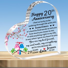 JMIMO 20th Wedding Anniversary Plaque Gifts 20th Anniversary Heart Shaped Acrylic Plaque for Wife Husband