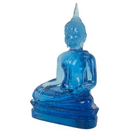 BUDDHO Buddha overcoming Temptations Buddha Statue 7" H. Blue Thai Buddha Statue for Home Decor Living Room Decor Small Gift Office Gift Outdoor Sculpture Figurines