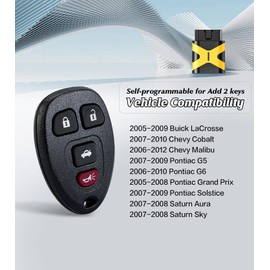 Remote2program 2PCS Self Programmable Car Key Keyless Entry Remote Replacement for Chevy Malibu/Pontiac G6/G5 315MHZ with FCC: KOBGT04A (2PCS 4 BTN/KOBGT04A)