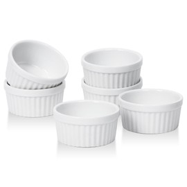 DOWAN Mini Ramekins 1.5 oz, Dipping Sauce Cups, Tiny Ramekins Dip Bowl Porcelain Souffle Dish, Small Ramekins Dessert Cups Small Bowls for Charcuterie Board, Microwave & Oven Safe, Set of 6, White