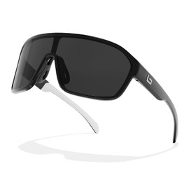 B.N.U.S Sports Shield Sunglasses with Polarized Mirror Lens, Black Frame UV Protection (Polished Black/Black Polarized, Plastic Lenses)