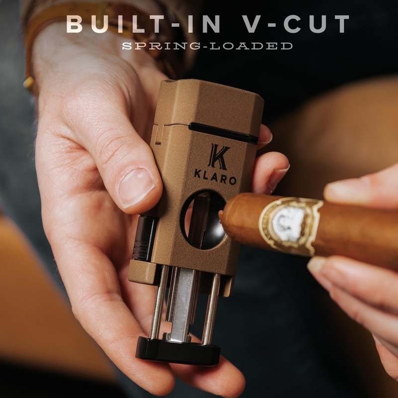 KLARO Triple Torch Lighter and V-Cut Cutter – Spring-Loaded V-Cut,