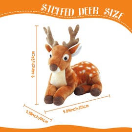 Realistic Stuffed Deer Plush - 10'' Lying Pose Male Buck with Majestic Antlers, Soft Cuddly Companion for Kids & Adults, Woodland Plush for Playtime & Bedroom Decor