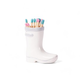 ZUHSAN Wellington Match Holder, home decor ceramic match holder, Wellington boot match holder, with striker at bottom, MATCHES NOT INCLUDED. (Glossy White)