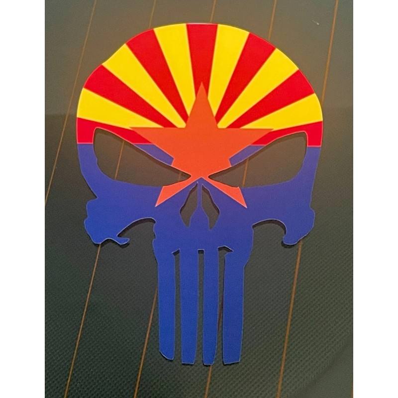 Avery Dennison Punisher Skull Arizona Flag Distressed Punisher Skull Sticker
