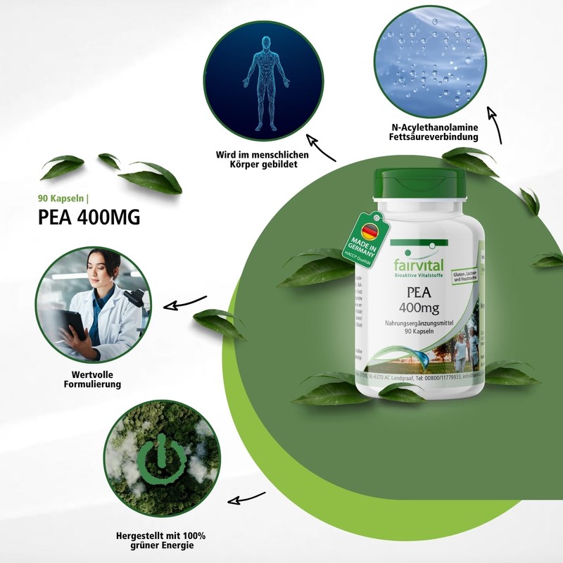 fairvital PEA 400 mg, 90 Capsules, Palmitoylethanolamide, For 3 Months,