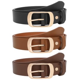 SUOSDEY 3 Pack Fashion Womens Leather Belts, Soft Leather Waist Belt with Pin Buckle for Jeans Pants,width 1.3"