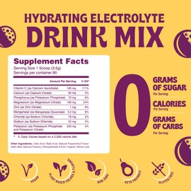 Electrolyte Powder – Zero Sugar Passionfruit Hydration Mix | 90 Servings | Keto, Vegan, Gluten-Free | Natural Electrolytes for Muscle Recovery, Energy, Immune Support | for Women, Runners, Athletes