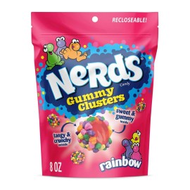 Rainbow NERDS Gummy Clusters, Candy, Rainbow, Crunchy and Gummy, 8 oz Bag