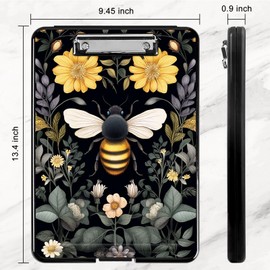 Clipboard with Storage,Plastic Storage Clipboard with Low Profile Clip, Heavy Duty Nursing Clipboards Foldable,Bee and Flowers