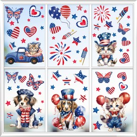 Fourth of July Window Decals, 95 Pieces, Patriotic Dogs and Cats, 9 Sheets