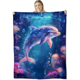 Dolphin Blanket for Kids Adults, Dolphin Gifts Flannel Throw Blanket, Dolphin Decor Lightweight Warm Soft for Sofa Couch Bed Living Room Office 60" x 50"