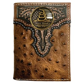 Custom U. S. Don't Tread On Me ARIAT Tooled Ostrich Trifold Wallet