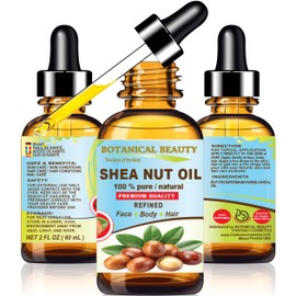 Botanical Beauty SHEA NUT OIL 100% Pure Natural Undiluted Refined Cold Pressed Carrier Oil for Face, Skin, Hair, Lip, Nails. (Karite) Nut Oil. Rich in Vitamin E, Vitamin A (2 Fl Oz)