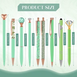 9 Pcs Ballpoint Pens Set Metal Crystal Diamond Pen Glitter Pen for Journaling Black Ink Pretty Cute Pens Fancy Pens Gifts for Women Girls Christmas Birthday School Office Desk (Green)