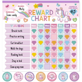 Reward Chart for Kids,Magnetic Behavior Chore Chart for Kids at Home,26 Little Hose Chore Charts,1960 Diamond Stickers,56 Reward Stickers,Incentive Chart to Develop Responsibility and Good Habits,Pink