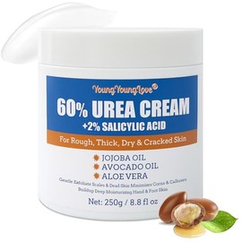 Crema de urea 60 por ciento para pies, máxima fuerza con 2% de ácido salicílico para agrietarse en seco, calma y suaviza las manos de los pies, codos,
