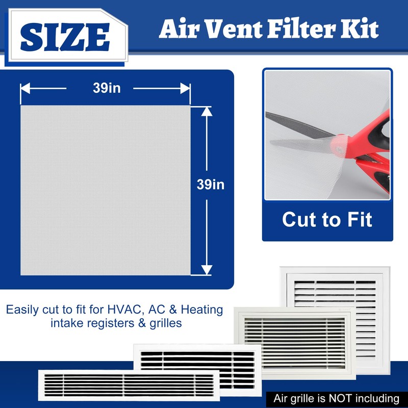 Wintcomfort Air Vent Filter Kit, 39"x39" Cut to Fit Micro