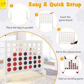 Costzon Giant 4-in-a-Row Game Set, Wooden Jumbo 4-to-Score Game with 42 PCS Chips & 600D Oxford Fabric Carrying Bag, Indoor Outdoor Line-up-4 Game for Kids & Adults, Ideal for Camping (White)